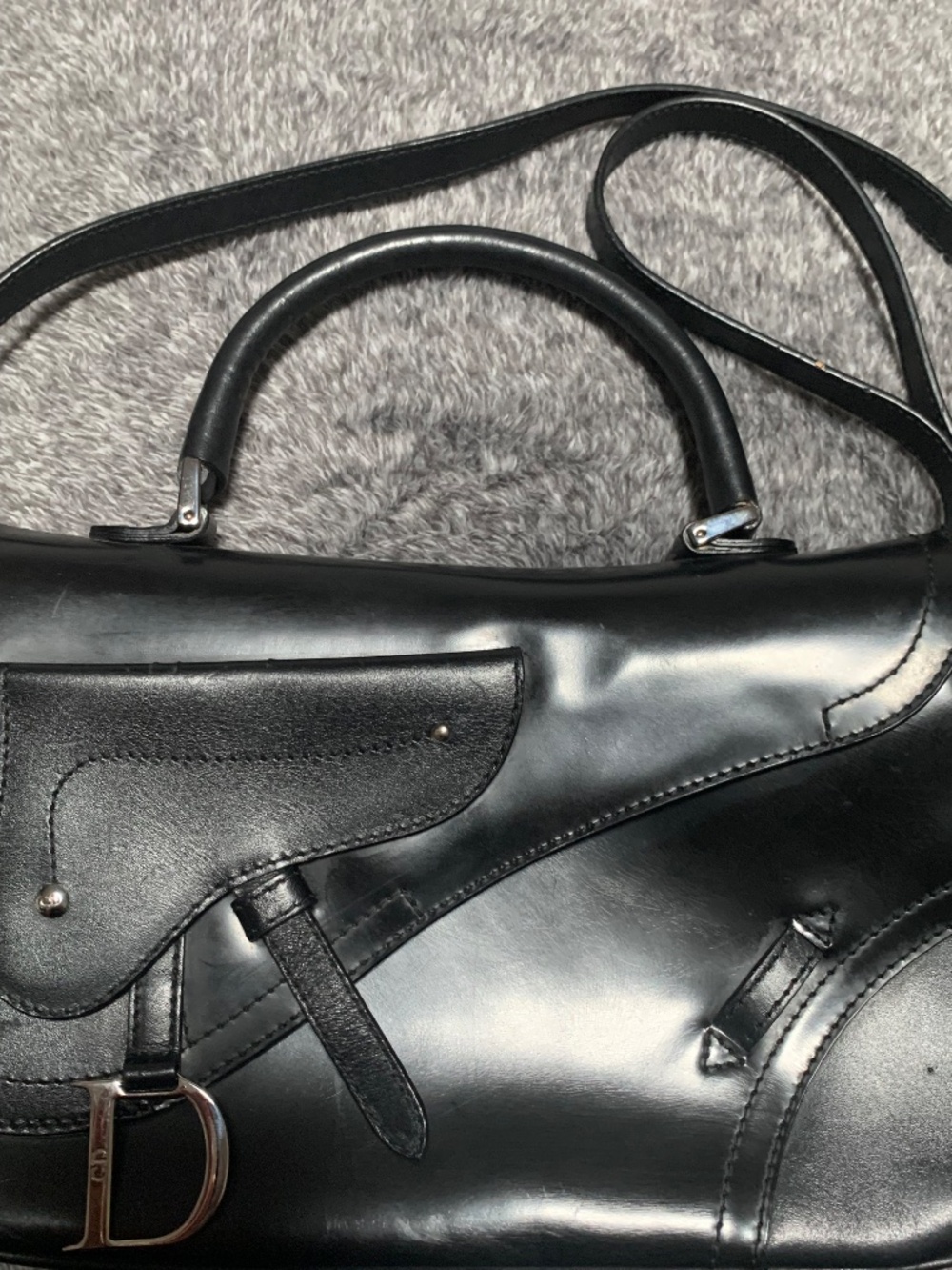 Vintage Christian Dior Black Smooth Leather Baudrier Saddle Bag - Rare Galliano - Picture 6 of 16